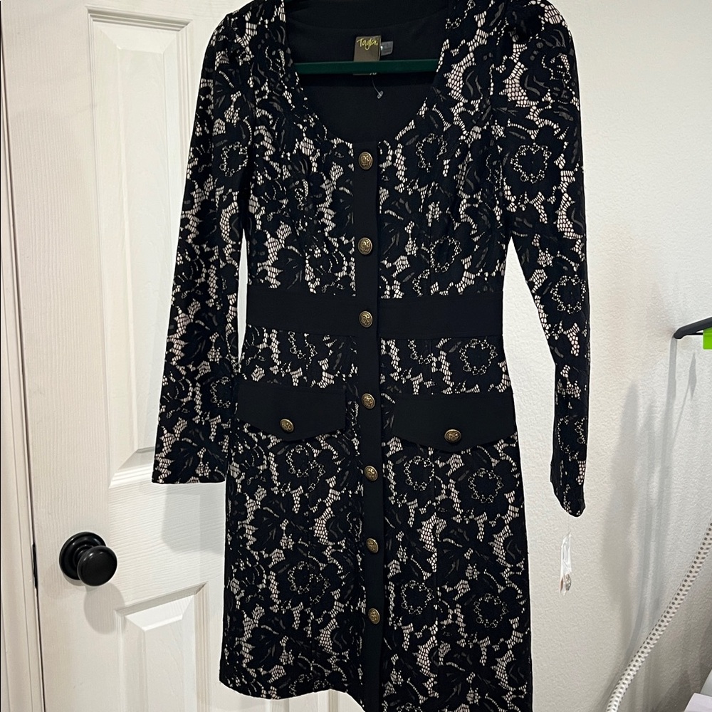 Taylor lace mini-dress - NWT - black lace overlay.  Size 2 - Picture 9 of 11